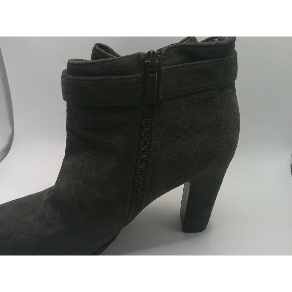 Monessa Women's Ankle Boots Charcoal Gray Faux Suede Bow Block Heel Booties 8.5M